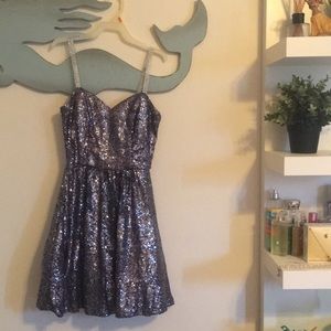 Purple short sequin homecoming dress with straps